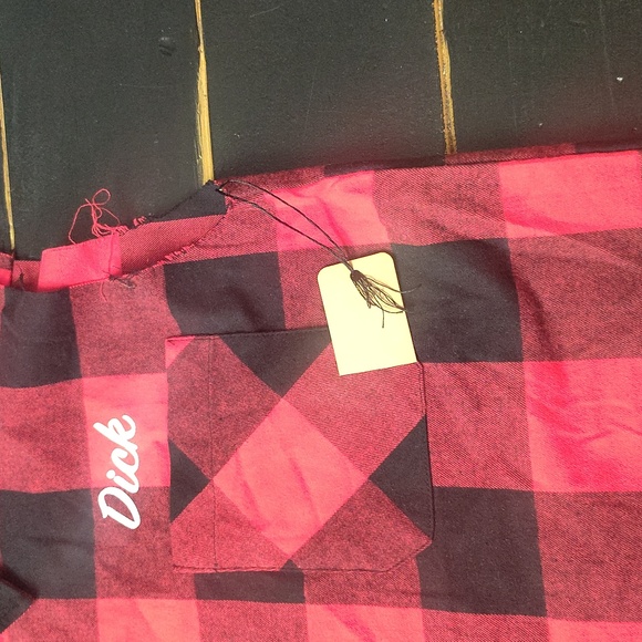 "DICK'S MORNING WOOD SERVICE"  Plaid Sleeveless Shirt - Picture 9 of 12